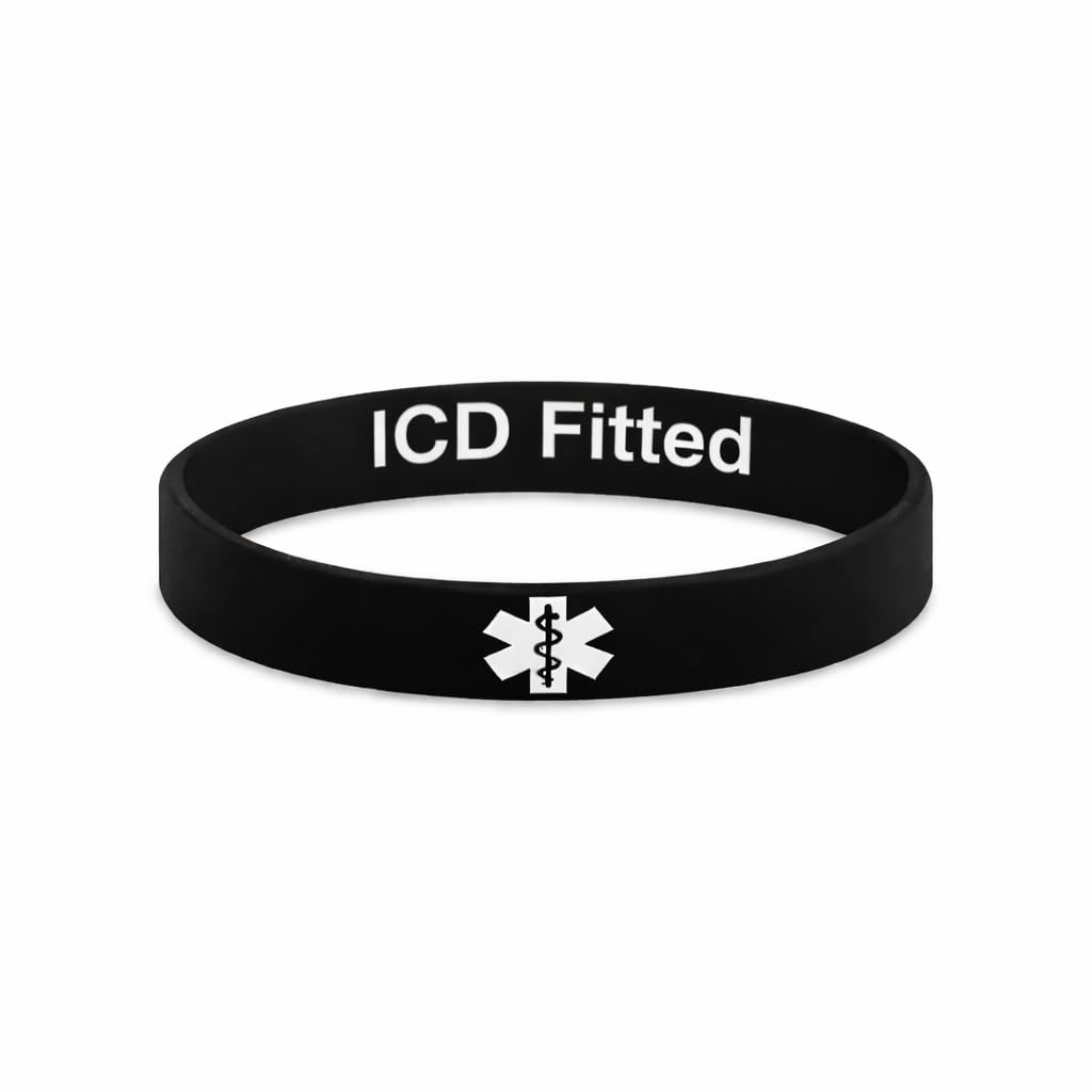 ICD Fitted Medical Alert Bracelet โ Discreet/Hidden Message Silicone Wristband (202mm)