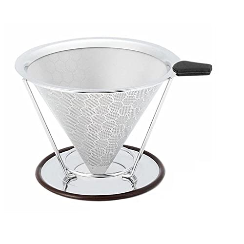 HJUGHPN コーヒーフィルター ハニカム ステンレススチール コーヒーフィルター 再利用可能 コーヒーフィルター コーンドリッパー 漏斗 取り外し可能なカップスタンドブラシ付き