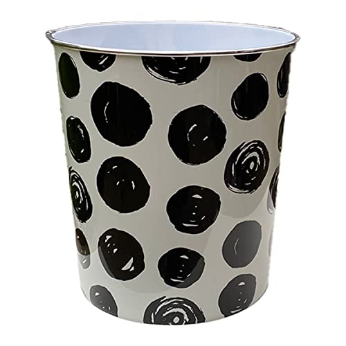 Homeshopa Plastic Waste Paper Basket Bin, Round Wastebasket Trash Can, Lightweight Recycling Rubbish Bin for Home Office Kitchen Bedroom, Garbage Container Dustbin, 7.7Litre (Big Black Polka Dots)