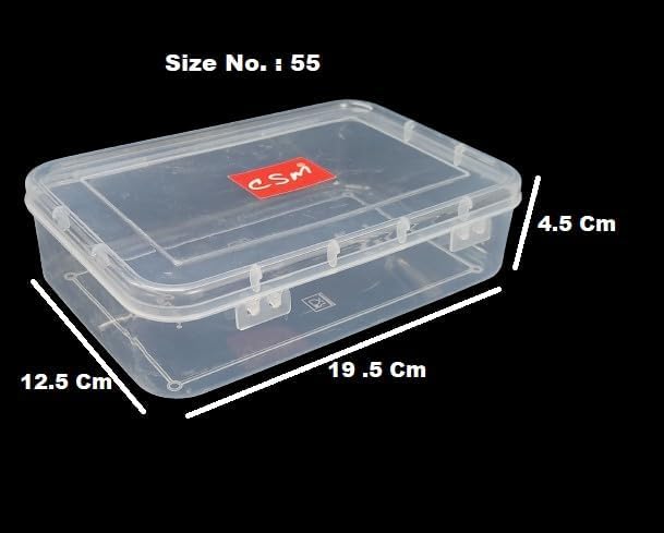 Image of Plastic Small Storage Boxes with Lock Lid - Rectangular Clear Containers - Size No.55 (19.5 x 13 x 5 cm) - Durable Multipurpose Organizer - Set of 6 Boxes