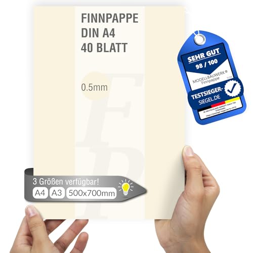 40 Blatt Finnpappe DIN A4 | 0.5mm Stärke | Modellbauwerk® | für Modellbau und Basteln | Architektur | Studium | Material | Diorama | finnische Holzpappe | Skanpappe | Scrapbook | Karton | Kreativ sein