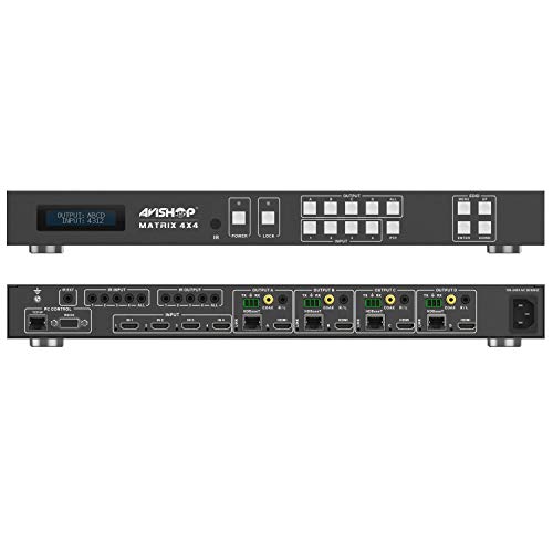 Avishop 4X8 4X4 4Khdbaset Hdmi Matrix Switcher W/ 4 Poc Hdbast Receivers (Cat5E Or Cat6). Hdcp2.2 Hdtv Routing Selector Spdif Audio Control 4 Savant Home Automation With Bi-Directional Ir (Matrix+4Rx) #TOP2