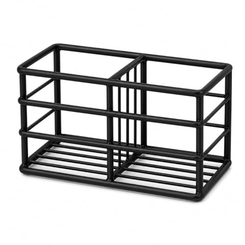 Image of Craft Mshopr Black Iron Remote Control Holder Rack, 2 Compartment TV Remote Organizer, Tabletop Remote Storage Stand for Living Room, Bedroom, Desk & Bedside, 6.75 x 3.25 x 4.5 Inches