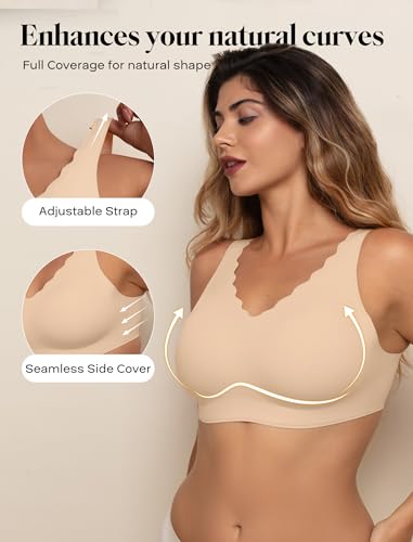 COMFELIE Scalloped Bras for Women No Underwire Supportive Bralettes Smooth Comfort Seamless Everyday Bras Nude S — view 2