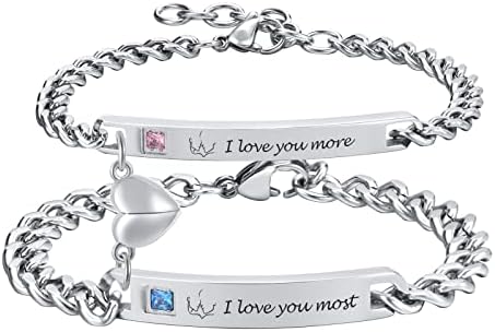 Matching Bracelets for Couples - Promise Bracelets for Him and Her Stainless Steel Couples Bracelets Valentine's Day Anniversary Birthday Gift for Boyfriend Girlfriend
