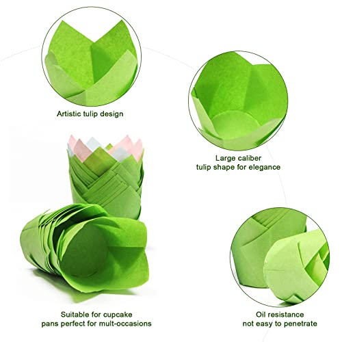 150 Pcs Tulip Cupcake Liners Baking Cups Muffin Liners, Grease Resistant Baking Cupcake Papers Liners For Weddings, Birthdays, Party, Holiday Celebration (Solid Color-Green Blue Pink) #TOP2