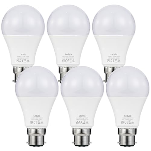 B22 Bayonet LED Light Bulb Equivalent to 100W, 13.5W 1520 Lumen Warm White 2700K, Non-Dimmable, Energy Efficiency Class E, 6 Pack