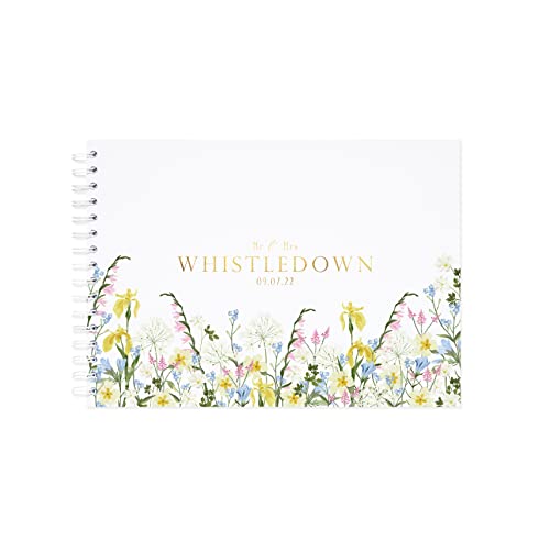 Personalized wedding guestbook custom | wildflower wedding guest book for reception | guestbook wedding | white and gold foil boho guest book