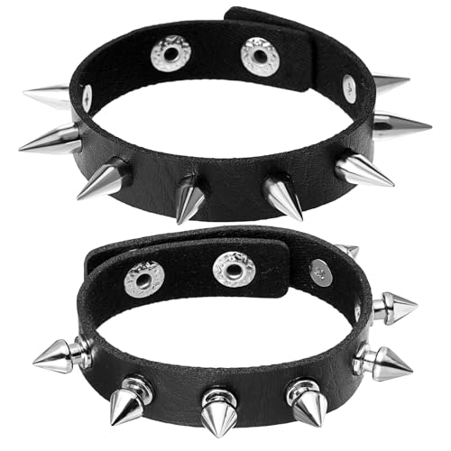 Yolev 2 Stück Nietenarmband Schwarz Besetztes Armband Gothic-Lederarmband Halloween Armbänder für Halloween-Partyaktivitäten Aufführungen Rock Cosplay