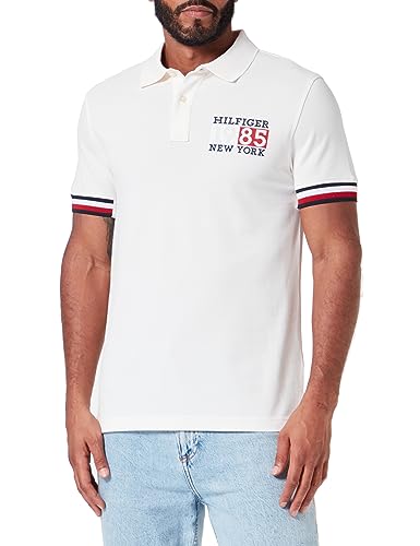 Tommy Hilfiger Hombre Polo manga corta New York Flag Slim Fit, Beige (Ancient White), M