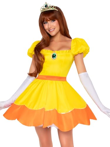 Leg Avenue Womens 4 Pc Sunflower Princess Costume Includes Sequin Trimmed Dress Pin-on Broach Gloves and Crown X-LARGE Yellow/Orange