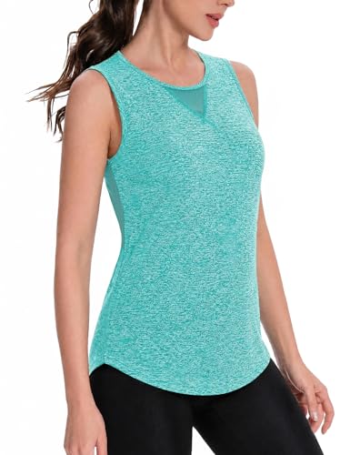 Crewhpo Sport Top Damen Tank Top Sommer Ärmelloses Sportshirt Fitness Oberteil Laufshirt Wandershirt Atmungsaktiv Yoga Shirt mit Netzeinsatz Schnelltrocknend S-XXL