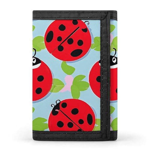 Red Ladybug Pattern Wallets for Man Women, Slim Trifold Wallet with ID Window, Durable Credit Card Holder for Travel