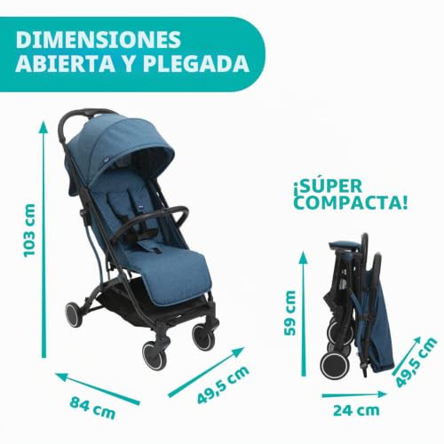 Miniatura 4 de Chicco Trolley Me Silla De Paseo Ligera De 0 Meses Hasta 15 Kg, Buggy Reclinable Y Plegable Con Función De Trolley, Cierre Compacto, Cubierta Para La Lluvia Y Capota Plegable, Color Azul