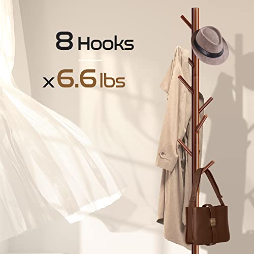 Wangmuxia High-Grade Wooden Coat Rack, Freestanding Coat Rack With 8 Hooks And 3 Adjustable Size Tree Coat Racks For Bedroom, Hallway, Entrance, Office, For Hats, Coats, Scarves, Handbags #TOP2