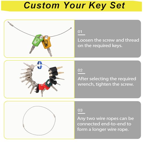 Image of Multi Type Heavy Equipment Master Keys, 16 Contractor Excavator Dozer Skid Steer Loader Forklift Roller Operators Keys Fit Case JCB Kubota KOM Volvo CAT JLG Hyster Hitachi John Deere JD