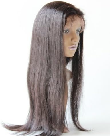 Full Lace Wigs Hand Made Human Hair Remy 100% Brazilian Virgin #1b Yaki Straight (16", 1b)