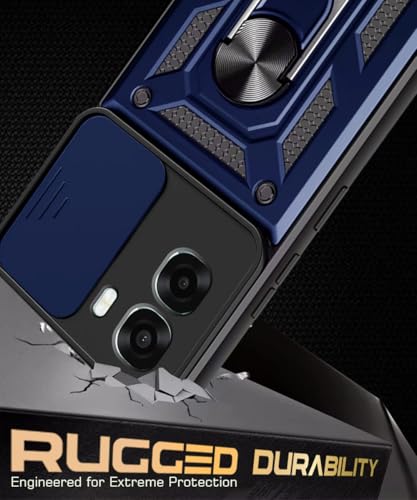 Image of WOW IMAGINE Tough Armor Bumper Mobile Back Case for Oppo K14x 5G | Oppo A6x | A6s 5G | Sliding Camera Cover | 360 Protection | Hybrid PC + TPU | Ring Holder with Kickstand - Blue