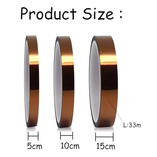Hitzebeständiges Klebeband,3 Rollen Kapton Tape Polyimid Hitzebeständig Elektro Elektronik Isolierband Hohen Temperaturen Hochtemperatur Band für Sublimations Wellenlöten 3D Drucker 5/10/15mm