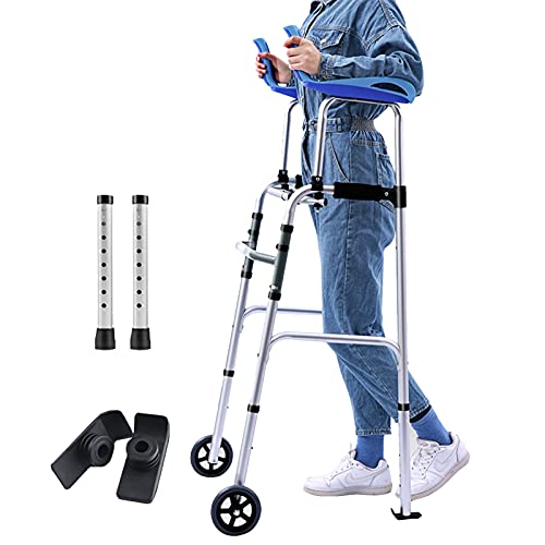 Déambulateur vertical léger pour personnes âgées handicapées – Support pliable argenté avec accoudoir, cadre de marche réglable pour adultes