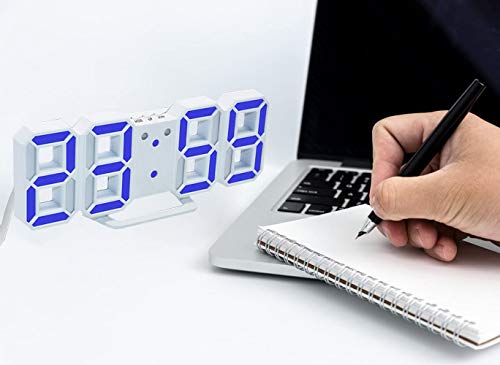 Evangel Led Digital Alarm Clock For Desk/Shelf/Tabletop, Modern Home Decoration 3D Wall Clock, Easy To Read At Night, Loud Alarm And Snooze, Big Digit Display (White Frame, Blue Light) #TOP2