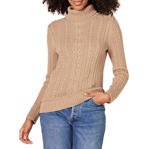 Amazon Essentials Women's Long Sleeve Fisherman Cable Knit Turtleneck Sweater (Available in Plus Size)