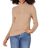 Amazon Essentials Women's Fisherman Cable Turtleneck Sweater (Available in Plus Size), Camel Heather, X-Large