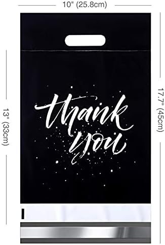 Switory 100Pcs Parcel Bags for Posting Clothes 262x330mm Postal Bags Shipping Bags with Handle Mailing Bags for Clothing Posting Bags with Self Adhesive 10x13" Package Bags Black - Thank You Design