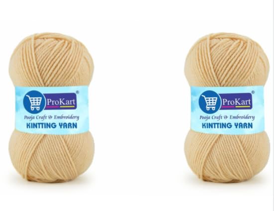 Image of ProKart Premium Woolen 4 ply Hand Knitting Wool Yarn | Fine Weight Knitted and Crocheted Soft Yarn for Sweater, Scarf, Hat, Baby Clothes,(1 Ball /100 Gram Each) (Scotch Mist /Beige, 100gms x 2 Pack)