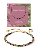 happymaker - Turmalin Armband bunt, handmade in Deutschland, Naturstein Armband Damen mit gemischten Turmalin Steinen und Gold Perlen aus Edelstahl, Heilsteine Armband mit Geschenkverpackung,