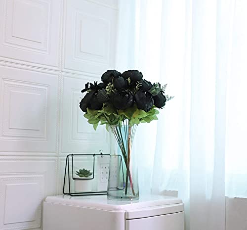 Jyihope Halloween Black Silk Flowers Artificial Peony Fake Flowers Vintage Peonies Wedding Home Table Centerpieces Halloween Decoration (Black) #TOP6