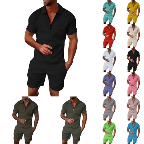 Générique Homme Survêtement de Sport T-Shirt à Manches Courtes Fermeture éclair et Short Ensemble Court 2 Pièces Pour Homme, Polo, Tendance, éTé