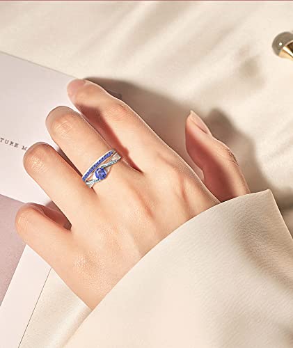 Yl Stackable Ring Sterling Silver Created Tanzanite Eternity Bands For Women-Size7 #TOP3