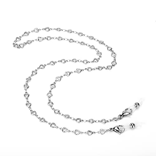 Image of Eyeglass Chain Silver Stainless Steel Handmade Necklace for Reading Glasses Sunglass Beaded Chains for Men Women