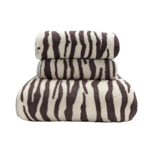 USTIDE Brown Zebra Strips Print Bath Towel Sets Absorbent Soft Towels for Bathroom Gym Bath Sheets (Brown and White,1 Bath Towel+2Hand Towel)