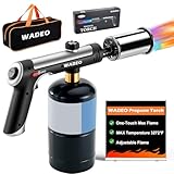 Powerful Propane Torch Gun with One-Touch Max Fire, Kitchen Cooking Blow Torch with Safety Lock for Searing Steak, BBQ, Grill, Adjustable Flame Torch Charcoal Campfire Lighter (Tank Not Included)