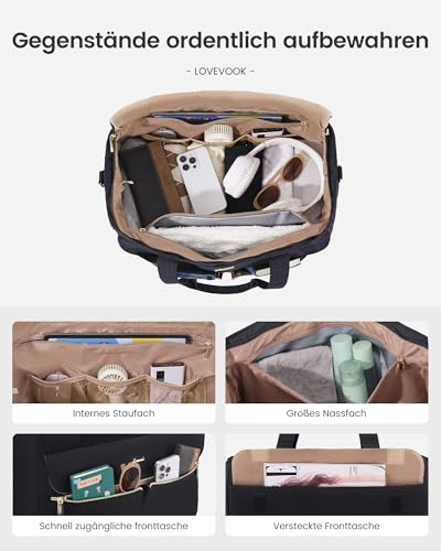 LOVEVOOK Reisetasche Damen, 45L Große Öffnung Weekender Handgepäck Kliniktasche Geburt Krankenhaustasche mit Kulturtasche, Schuhfach & Nassfach, Sporttasche Travel Duffle Bag für Flugzeug Reise Gym
