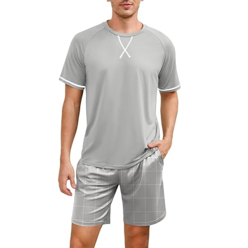 Marvmys Mens Pajama Set Cotton Summer Pjs Short Sleeve Sleepwear Lightweight Pajamas 2 Pieces Loungewear with Pockets S-2XL