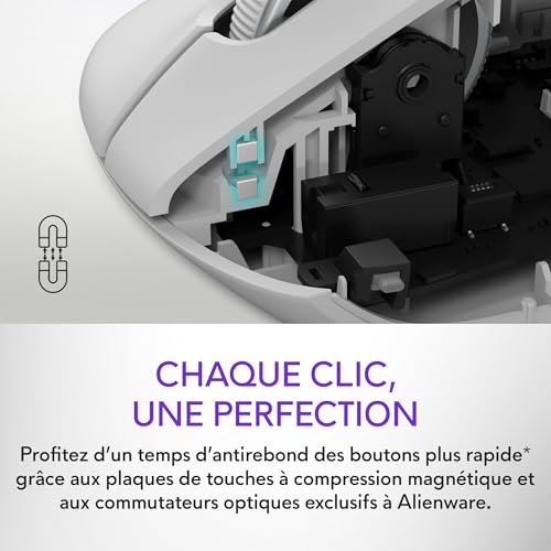 Alienware Pro Wireless Gaming Mouse - 2.4GHz Gaming Wireless/USB Wired Connectivity, Adjustable DPI, Optical Sensor Technology, 6 Programmable Buttons, 650 IPS Sensor Max Speed - Lunar Light by Alienware - Image 9