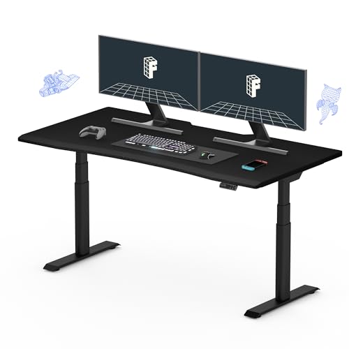FLEXISPOT Z8 Luxe Oval Leg Gaming Standing Desk 60x27 in Electric Adjustable Height for FPS Games Computer Desk for Home Office Gamer with Dual Motors USB Ports Whole Piece (Black Frame + Bl