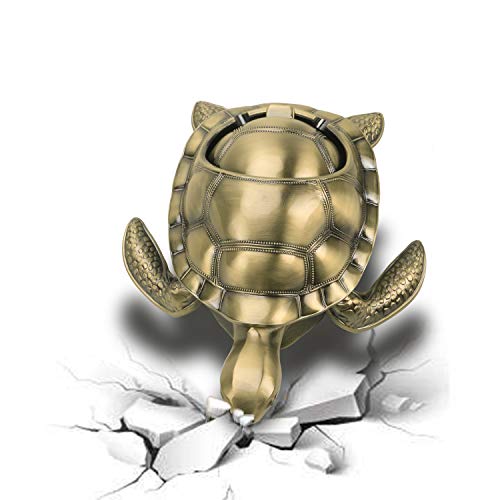 Lauyoo Vintage Turtle Windproof Ashtray With Lid Portable Cigarette Odor Ashtray Holder For Outdoor Indoor Smokers Metal Desktop Smoking Tobacco Ash Tray For Home Office Decoration (Bronze) #TOP5