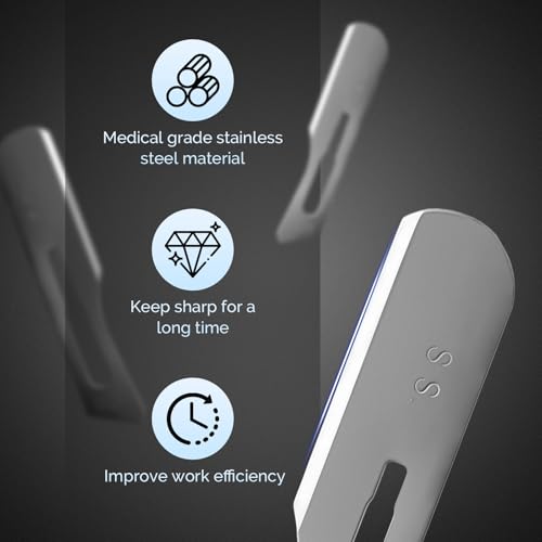 Image of JMU 100pcs Scalpel Blades #10R, Stainless Steel Sterile Surgical Blades, Individually Foil Wrapped
