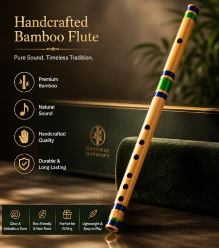 Image of IBDA Bamboo Flute | C Natural Medium Scale | for Professional /Beginner Basuri | 19 inch Bamboo Bansuri |