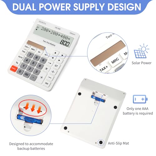 Desktop Calculator Large Display Big Buttons with 12 Digits 2-line LCD, Dual Solar Power and Battery, Calculator with Tax and Check Function for Office, Home, School and Business Large Size（OA-608） by DUPOTA - Image 5