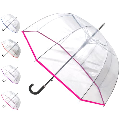 COLLAR AND CUFFS LONDON - RARO Automático - MUY FUERTE - A PRUEBA DE VIENTO - Paraguas Transparente - ALTA TECNOLOGÍA PARA COMBATIR POSIBLES DAÑOS - Fibra De Vidrio - Gran Toldo - Ribete Rosa Cover