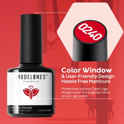 Modelones Red Gel Nail Polish Set 6 Colors, White Glitter Summer Sparkle Bright Burgundy Dark Rose Champagne Silver Candy Cane Soak Off Nail Gel Kit Nail Art Design Manicure Home Diy Gifts For Women Girls #TOP7
