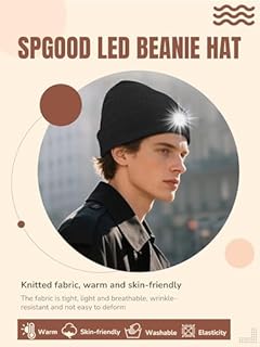 SPGOOD LED Bonnet Tricotés Hommes Femmes 4 LED Chapeaux USB Rechargeables avec 3 Modes de Lumière Mains Libres,Cadeau De Noël pour Camping,Promenade des Chiens,Course, Alpinisme(Noir)