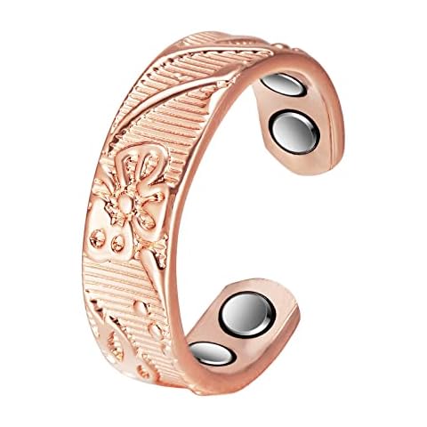 EnerCoppeX Magnetic Pure Copper Women's Ring, Beautifully Engraved Plum Pattern, Carrying 4 Magnets, Freely Adjustable, Gift Bag Included (A) Cover