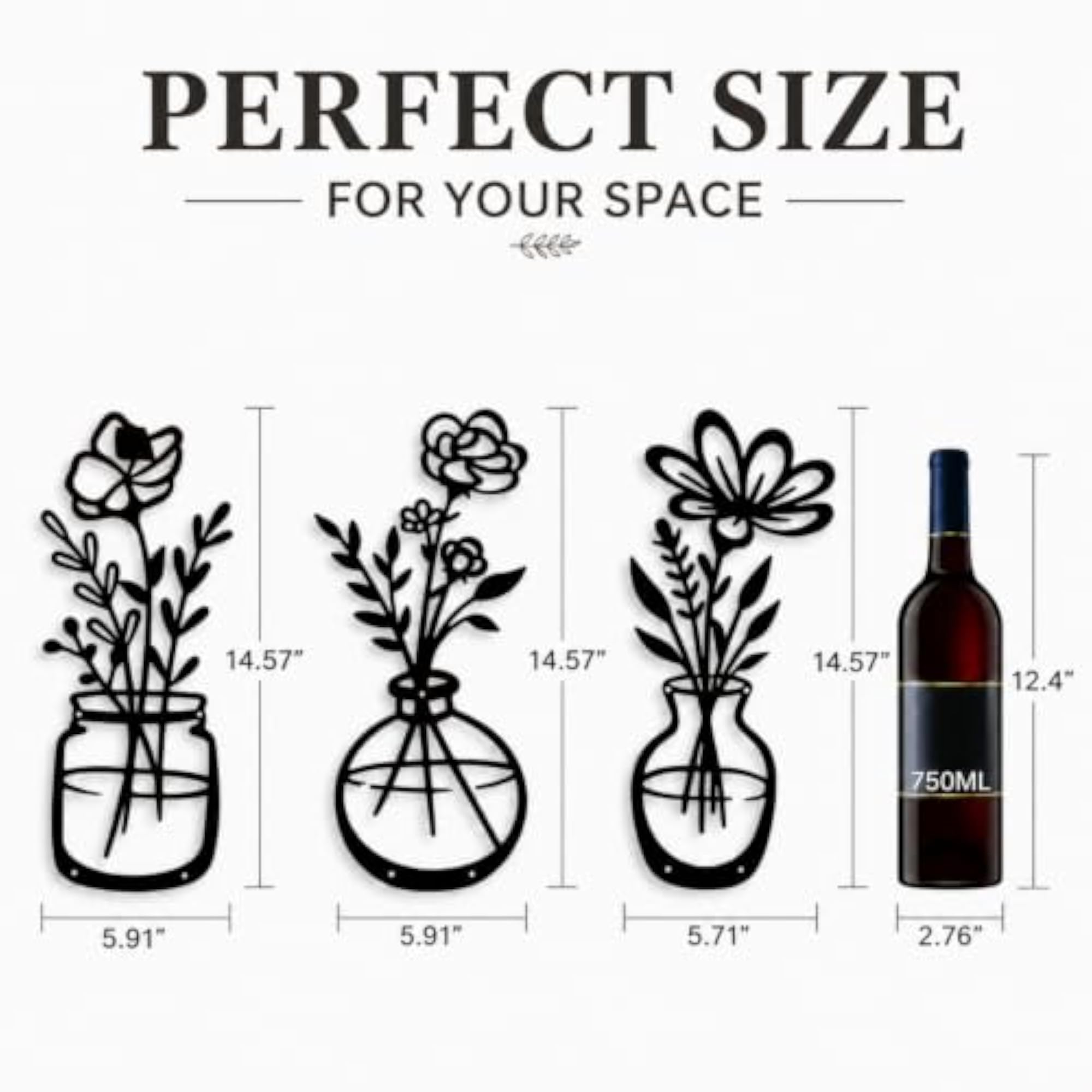 3 Pieces Black Metal Flowers Wall Decor