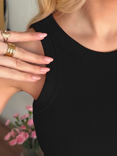 ANRABESS Sleeveless Tank Tops for Women High Neck Racerback Ribbed Knit Top Summer 2026 Casual Basic Slim Fit Workout Shirts Black Large